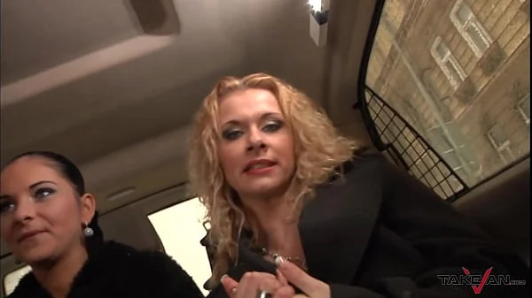 Three hotties sneaking amateur dude into the car for good fuck