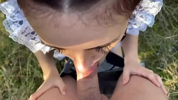 Skinny pretty girl  sucks well after school
