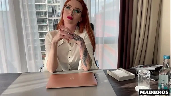 Redhead British milf boss gets anal pounded by 2 blacks in her office after their job interview !!!