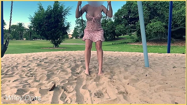 Wife rides the swing at the park with no panties public exhibitionist