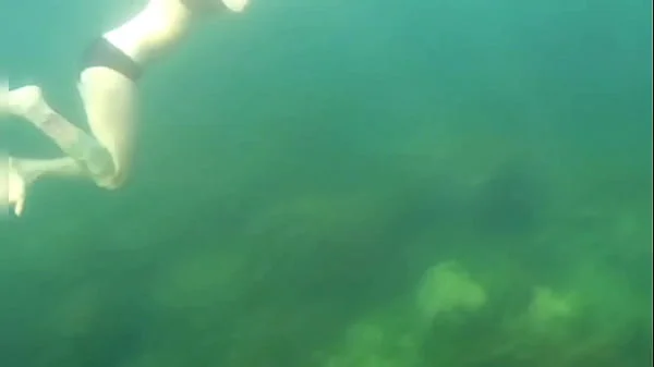 Crazy diver took me on camera while I am swimming in the sea and flashing my hairy pussy