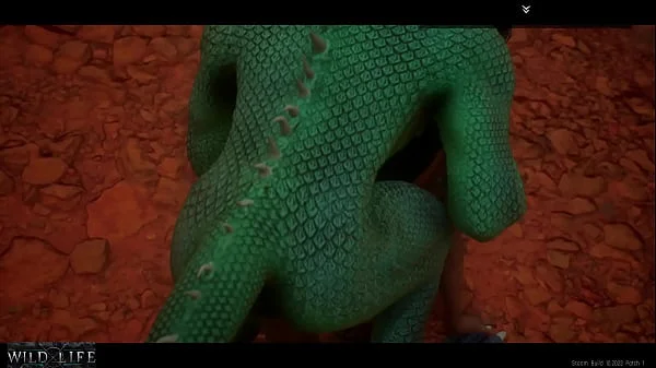 A girl is fucked by a lizard with two cocks - Wild Life