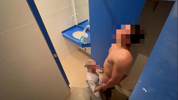 I surprise the gym cleaning girl who when she comes in to clean the toilet she catches me jerking off and helps me finish cumming with a blowjob