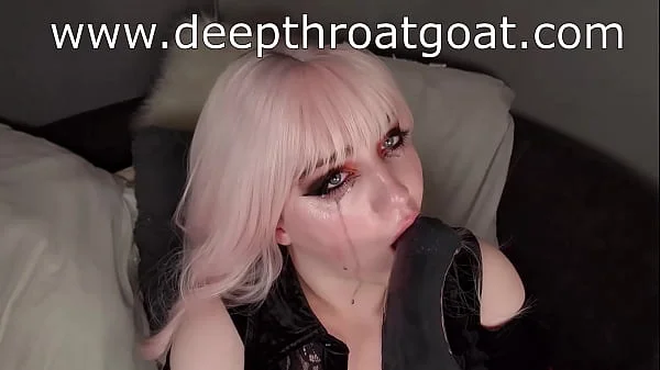 E Girl Deepthroats Huge Bad Dragon Dildo And Cries Black Tears