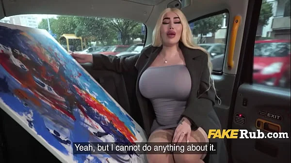 Rich Bimbo Fucks In Taxi With Expensive Art Piece