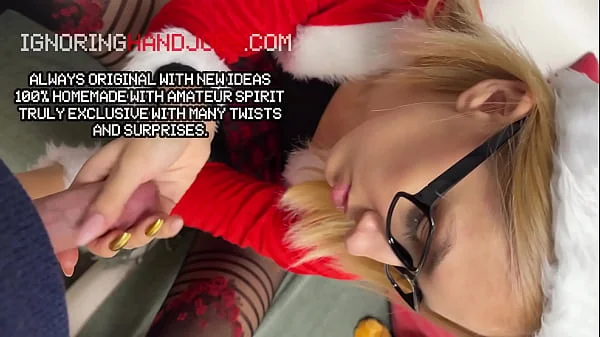 Sexy Santa gives an incredibly hot Handjob by working on a Big Cock for New Year Celebration in Pantyhose