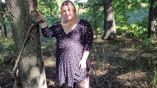 Cute horny traveling companion fucks a stranger in the woods in all her holes and sensually sucks his cock while masturbating her pussy