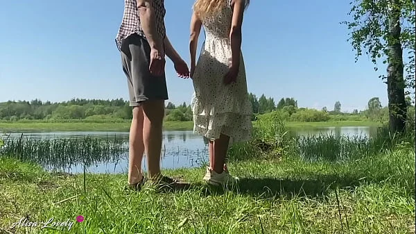 Passionate Sex of a Teen Amateur Couple by a Summer Lake Outdoor