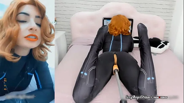 Black Widow Loves Your Cock in her Pussy - Big Toy on a Sex Machine - Cosplay Girl HD