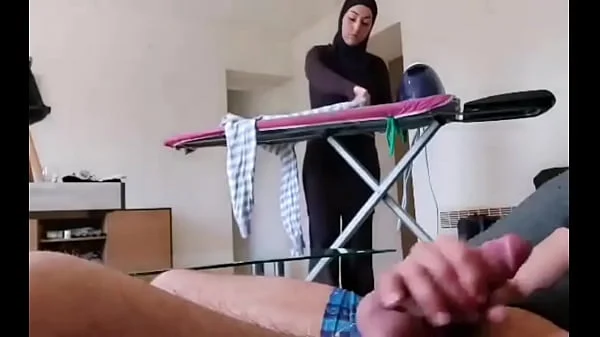 OMG !! He pulls out his cock in front of this muslim maid!!