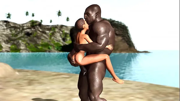 Hot sex on the beach! Big black man bangs a horny ebony on the savage island