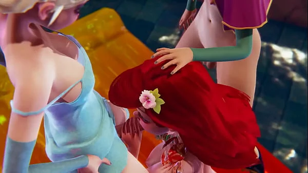 Triple Futa - Anna, Elsa and Ariel - Frozen and Little Mermaid 3D Porn