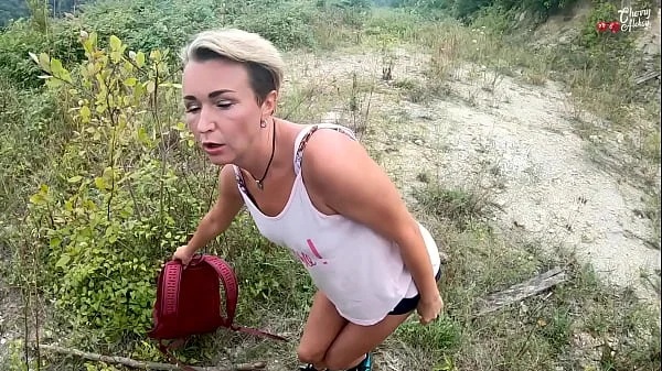 Tourist in the mountains fucks in the mouth and ass - eats cum