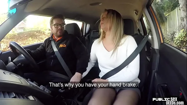 Busty eurobabe riding her instructor in car until cumshot