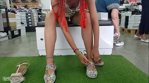 No panties upskirt in a shoe store