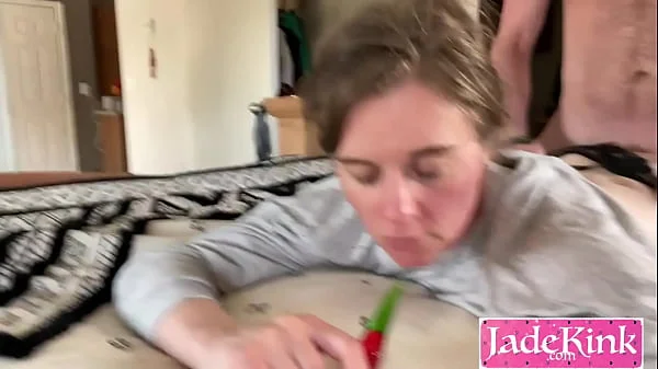 Submissive fuck toy gets slapped around and candy used against her.