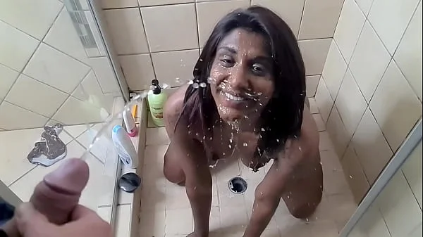 Indian girl white cock face piss in slow motion, POV