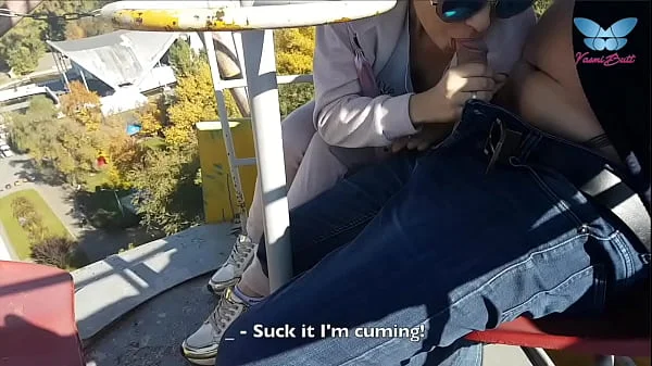 Public blowjob on the ferris wheel from shameless whore